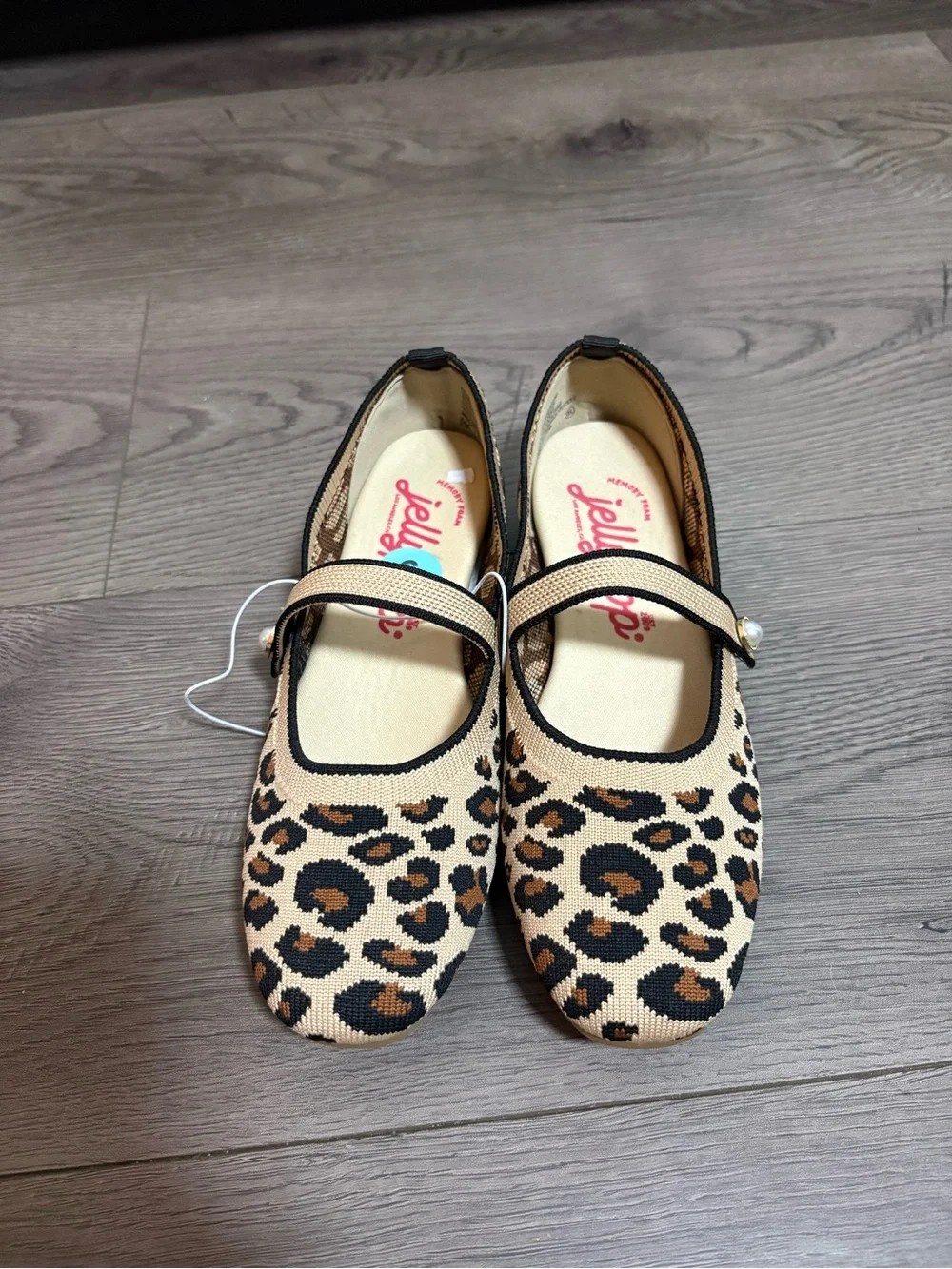 Jellypop Leopard Knit Mary‎ Jane Ballet Flats Preppy Twee Memory Foam Classic